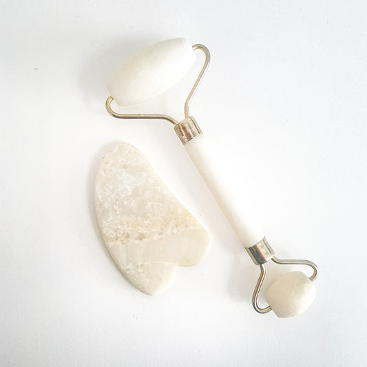 White Jade Gua Sha + Face Roller Set